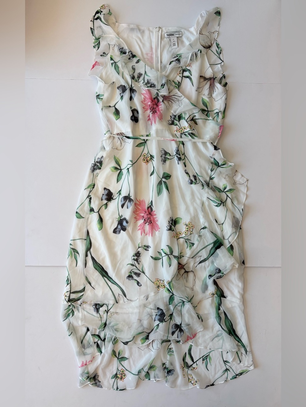 White House Black Market White Midi Dress with Pink & Green Floral Accents 14